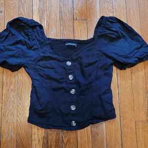 Abercrombie & Fitch Smocked Button Crop Blouse